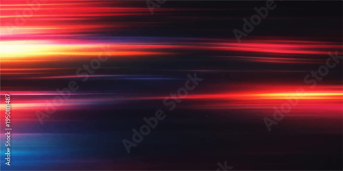 A vibrant red and orange sunset sky casts brilliant light over the sea, creating a textured pattern of waves and motion blur that serves as an energetic art background for a bright wallpaper design