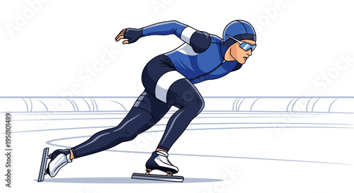 Speed skater in motion on ice against a white background vector illustration