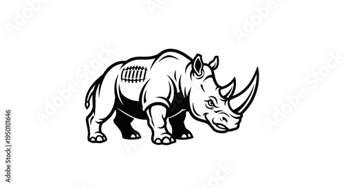 Stylized rhino illustration in black and white against clean white background