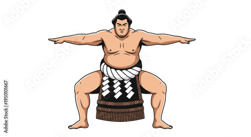 Sumo wrestler standing with arms outlined illustration isolated on white