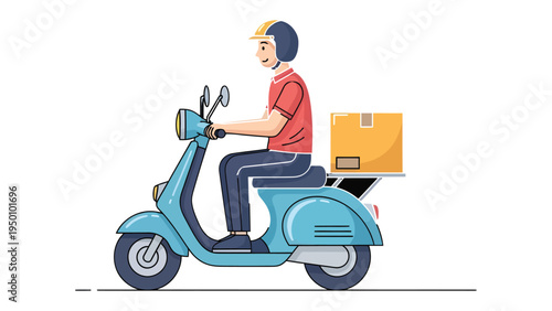 Swift Delivery: A cheerful courier, mounted on a vintage scooter, expertly navigates the city streets, ensuring the timely arrival of the parcel.