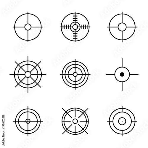 Set of 9 Crosshair Icons and Target Symbols for Aim and Precision with Ideal for design elements