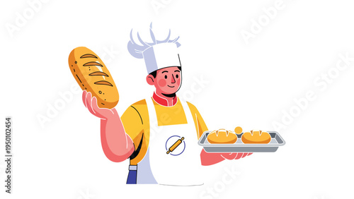 Baker's Delight: A skilled baker proudly presents freshly baked bread, a symbol of culinary artistry and passion.  