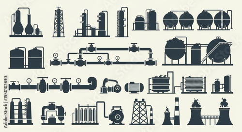 Silhouette of Industrial Plant and Equipment for Manufacturing.