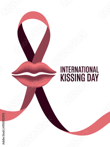 International Kissing Day Lips Ribbon Awareness Poster