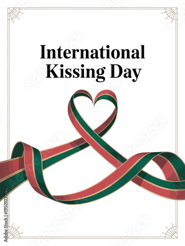 International Kissing Day Heart Ribbon Illustration Poster