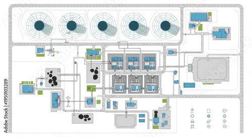Industrial Cooling System Layout with Multiple Components.