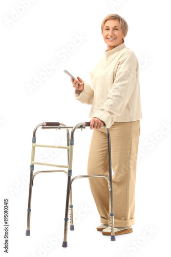 Mature woman with walker us...