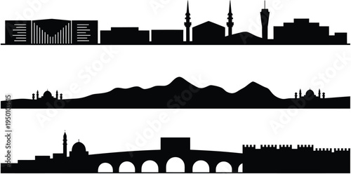 Variety of urban facades featuring monumental architecture ancient fortifications and modern spires