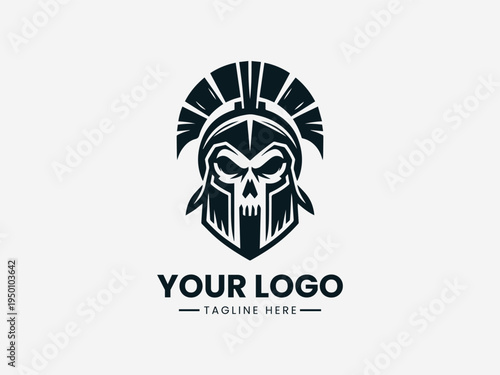 Free Download Spartan skull wearing warrior helmet in bold black vector logo illustration style - GFXLoad