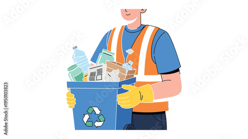 Eco-Warrior's Recycling Mission: A dedicated individual carries a recycling bin overflowing with materials, showcasing their commitment to environmental preservation and sustainable living.