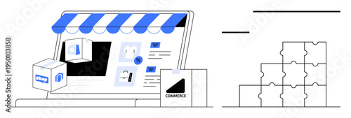 E-commerce concept. E-commerce visuals online shopping, product packaging, shipping logistics, and supply chain management. E-commerce services for retail, startups, digital stores, logistics
