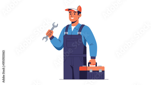 Reliable Mechanic's Precision: A skilled mechanic, equipped with a wrench and toolbox, embodies professionalism and expertise. The scene captures the essence of dependability and skilled work.