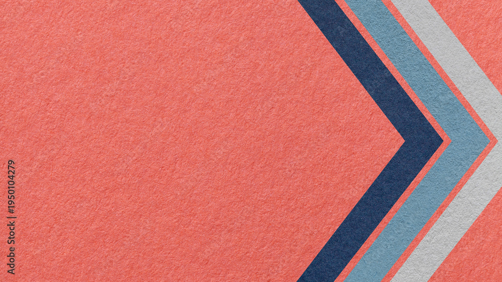Fototapeta premium Coral paper texture background with blue chevron corner stripes and copy space for banner, presentation, template
