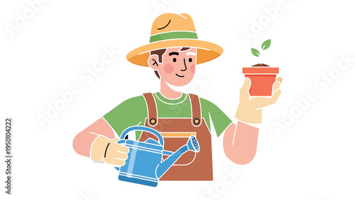Gardener Nurturing Growth: A gardener attentively tends to a potted plant, symbolizing the nurturing and cultivation of life. The image conveys dedication and care.