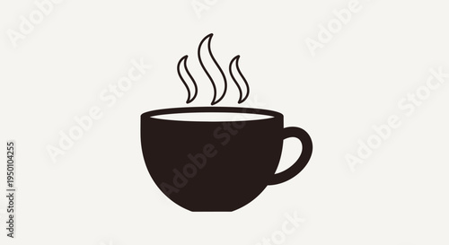 Steaming coffee cup icon against a neutral background for various uses