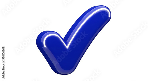 Glossy Blue 3D Check Mark Tick Symbol Icon Isolated on White Background