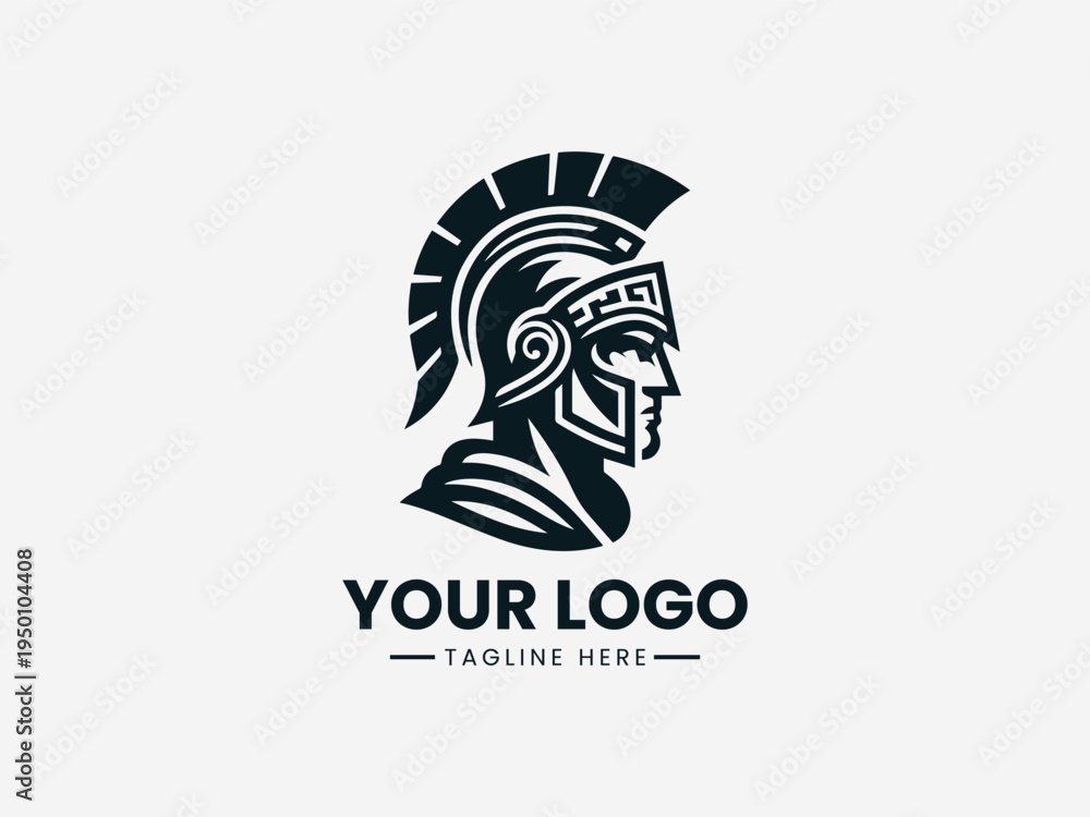 Fototapeta premium Ancient Greek authority warrior with classical helmet in bold black vector logo illustration style