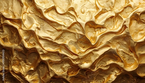 A close-up view of a textured golden surface with wavy patterns