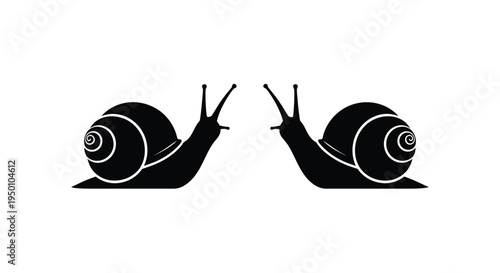 Two black snails facing each other in a minimalist graphic design