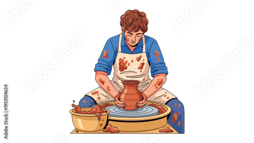 Artisan Crafts the Perfect Pot: A skilled artisan, engrossed in the craft, molds a clay pot on a pottery wheel, a testament to the timeless art of ceramics.
