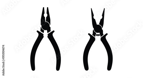 Two pairs of pliers in black silhouette side by side view