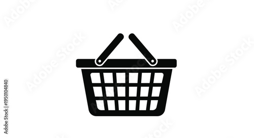 Simple black icon depicting a woven market basket with a handle