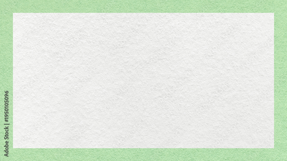 Fototapeta premium Textured white paper background with light mint border. Backdrop with green frame and copy space for banner, presentation