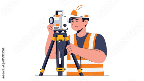 Surveyor at Work: A surveyor stands at a tripod, meticulously operating surveying equipment to measure and map the environment with precision and care, symbolizing meticulous planning.