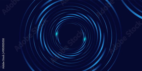 Blue abstract background with spiral circle lines, technology futuristic template. Vector illustration.