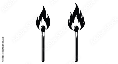 Two burning matches depicted in a stark black and white illustration