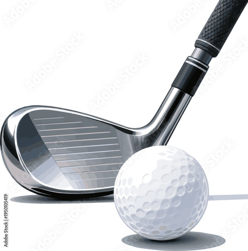 Create a realistic Golf club and ball vector art with white background.