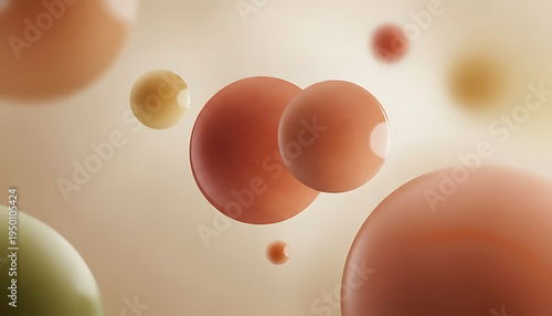 Abstract 3D Metallic Spheres in Rose Gold and Copper on Soft Pink Bokeh Background