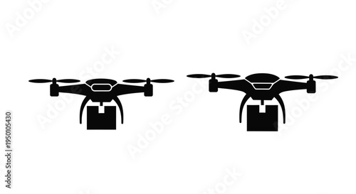 Two black drone silhouettes with packages shown against a white background
