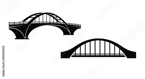 Black and white illustration depicting two distinct arched bridge designs
