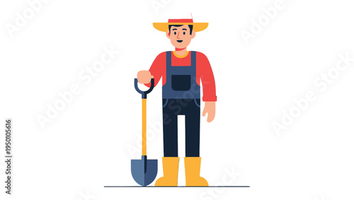 Farmer with Shovel in Field: A farmer with shovel in hand, dressed in overalls and a straw hat, embodies the essence of agricultural dedication, ready to cultivate and nurture.
