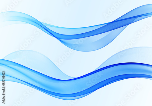 Set of abstract blue flowing wavy waves isolated on light background for modern design elements.