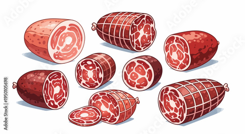 Raw meat cuts and roasts illustration