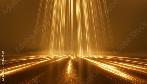 Abstract Golden Light Rays and Glowing Stage Floor for Cinematic Background