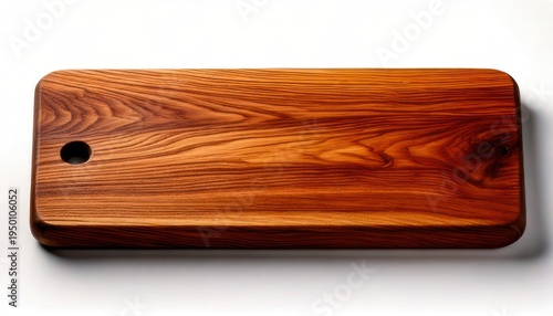 Wooden Cutting Board with Hole for Hanging on White Background.