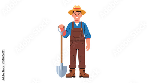 The farmer and his shovel: A diligent farmer stands ready with his shovel, embodying the essence of labor and the promise of a bountiful harvest. A celebration of rural life and hard work.