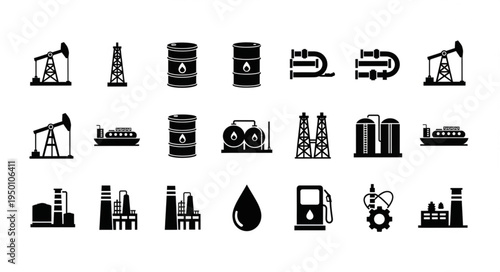 Oil and Gas Industry Icons - A Comprehensive Collection of Energy Production Symbols.