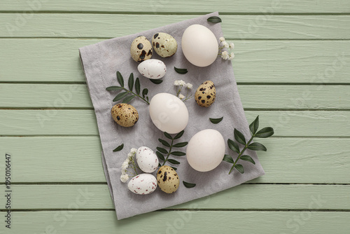 Easter eggs with leaves and...