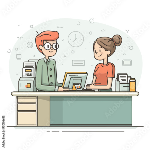 Bank Teller Assists Customer at Service Desk