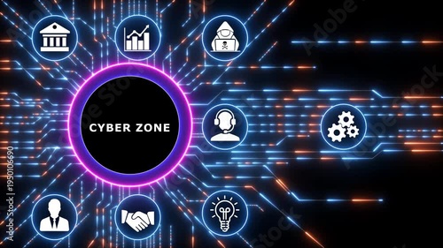 CYBER ZONE business concept.Circuit board with Technology background. Business, Technology, Internet and network concept.investment financial growth concept. 4k video