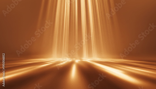 Abstract Golden Light Rays and Glowing Stage Floor for Cinematic Background