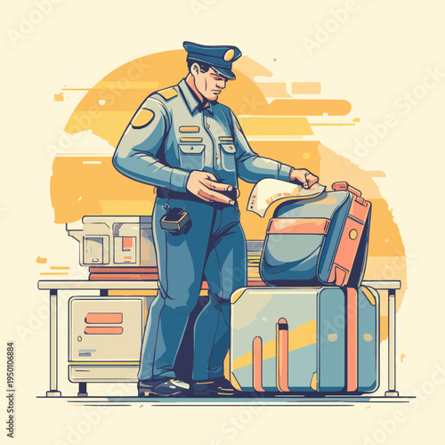 Customs Officer Inspects Luggage at Checkpoint