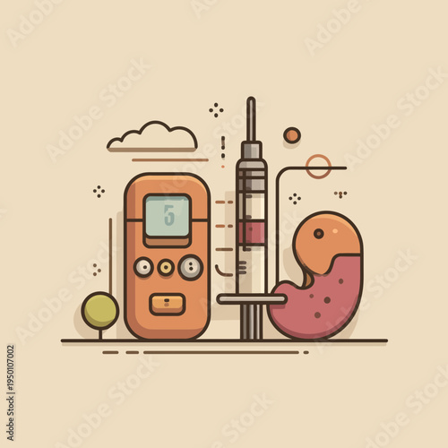 Diabetes Monitoring and Treatment Medical Icons Set