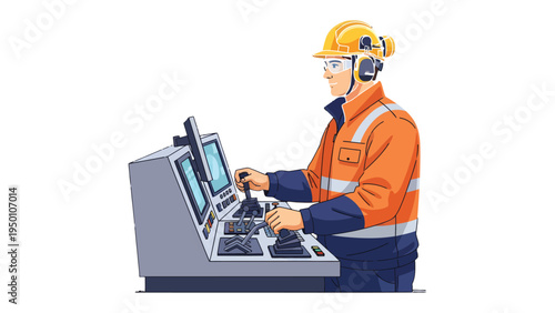 Operator at the Control Panel: An industrial operator diligently navigates the controls, ensuring precision and efficiency in a cutting-edge technological environment. 