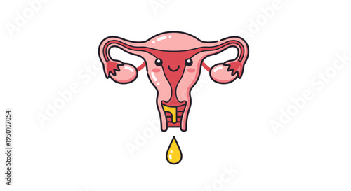 Cute Cartoon Female Reproductive System Showing Vaginal Discharge